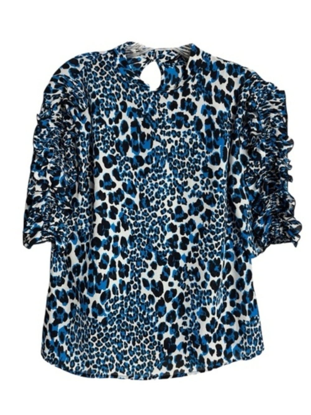 Karen Millen Black, Blue & White Leopard Print Blouse